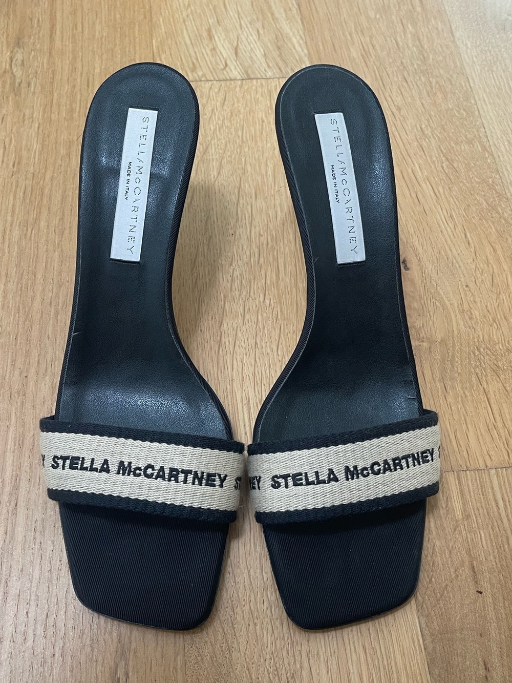 NEW Stella McCartney Black Stiletto Mule Canvas Slide Sandals Size 9.5|EU 40